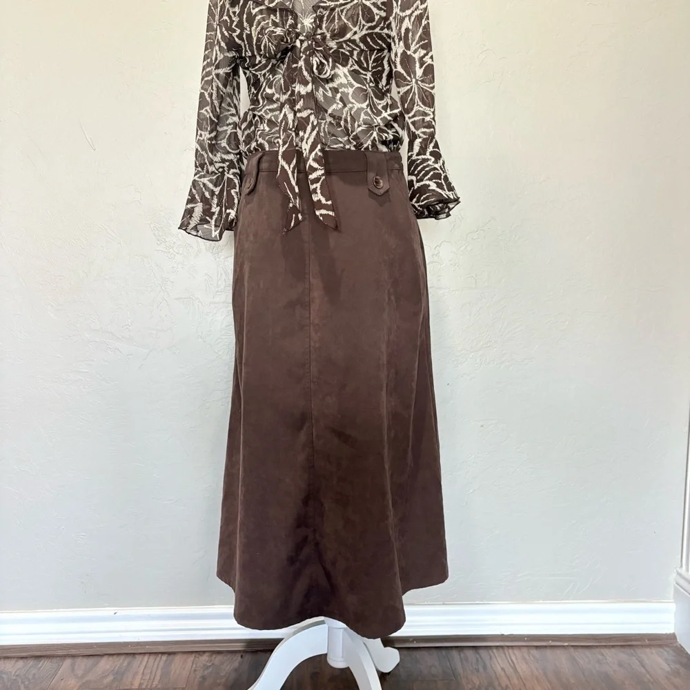 NWT 90s Sheer Floral Ruffle Tie Blouse Brown Beige | Versailles PM - Picture 10 of 12